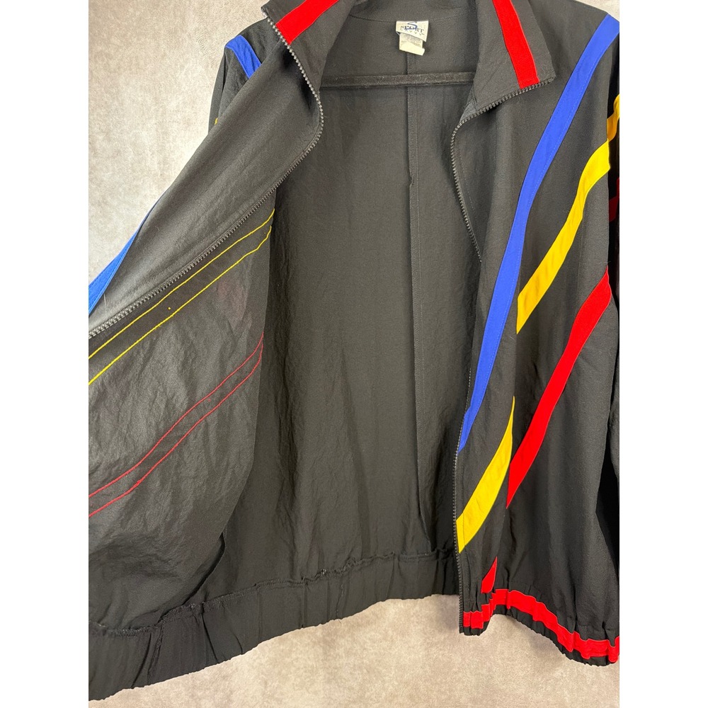 VTG 90s Sport Savvy Black Track Jacket Bold Colorblock Stripes Women's Large - Picture 6 of 6
